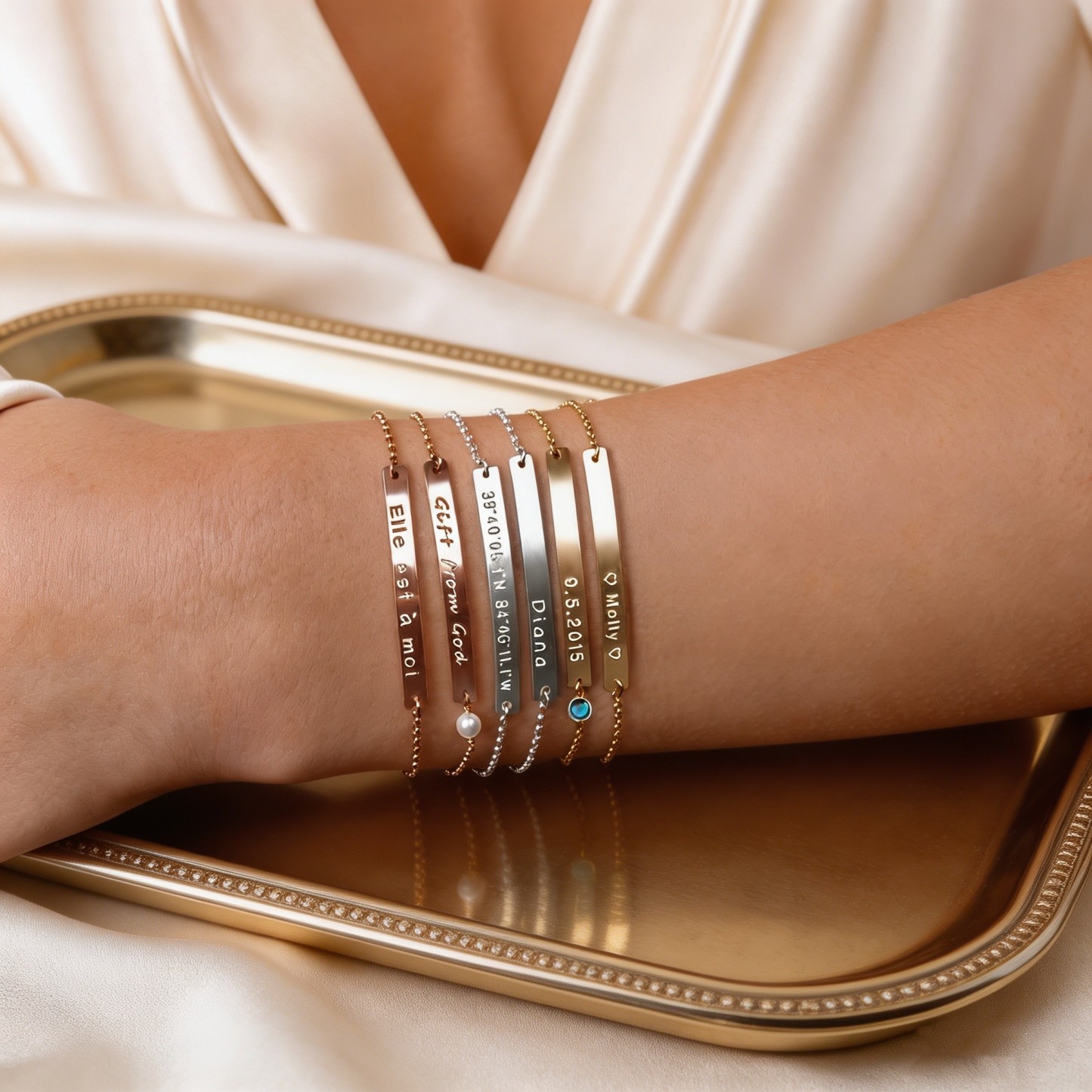 Personalized Inspirational Quote Bracelet – Custom Engraved Gold Bar Bracelet with Birthstone Gift for Her
