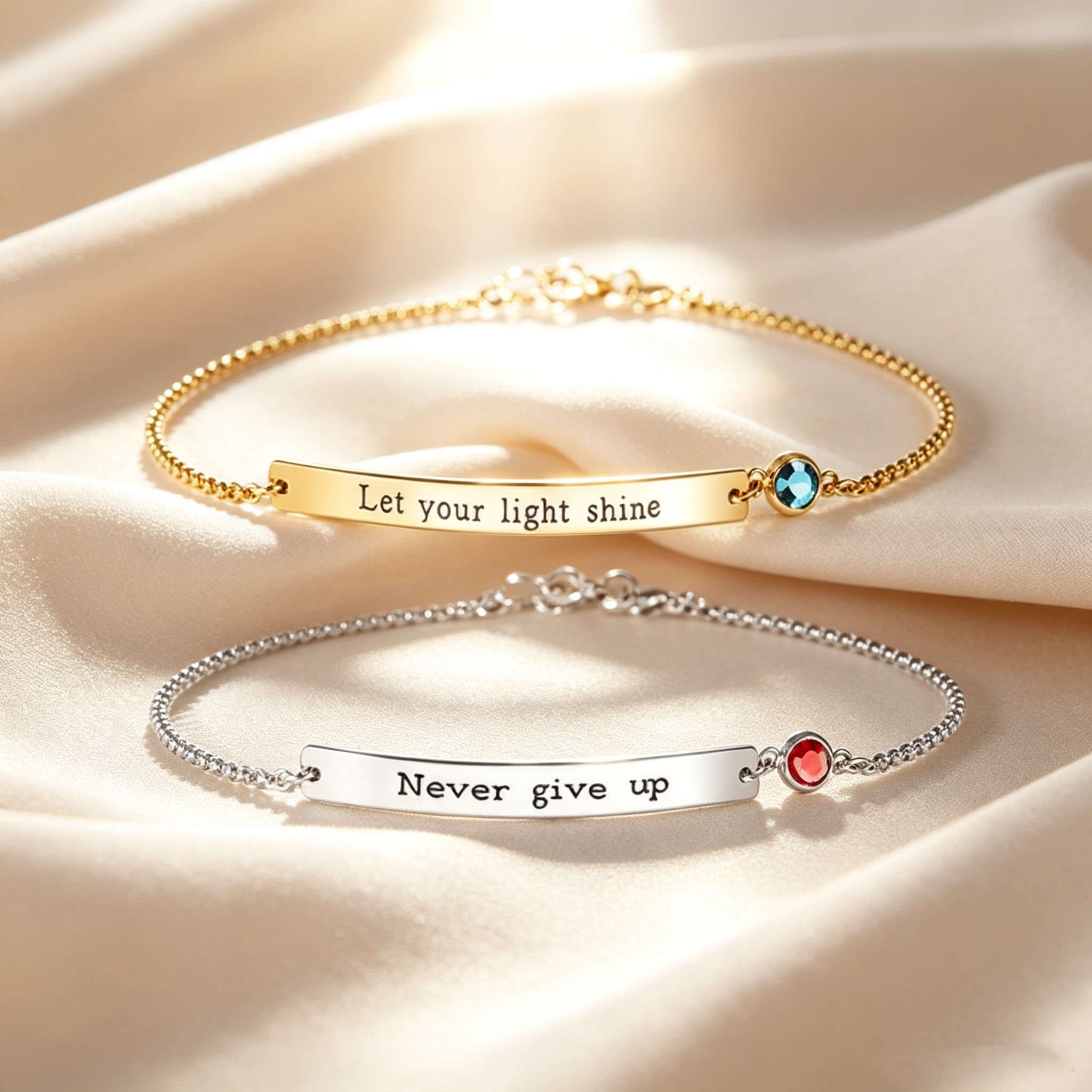 Personalized Inspirational Quote Bracelet – Custom Engraved Gold Bar Bracelet with Birthstone Gift for Her