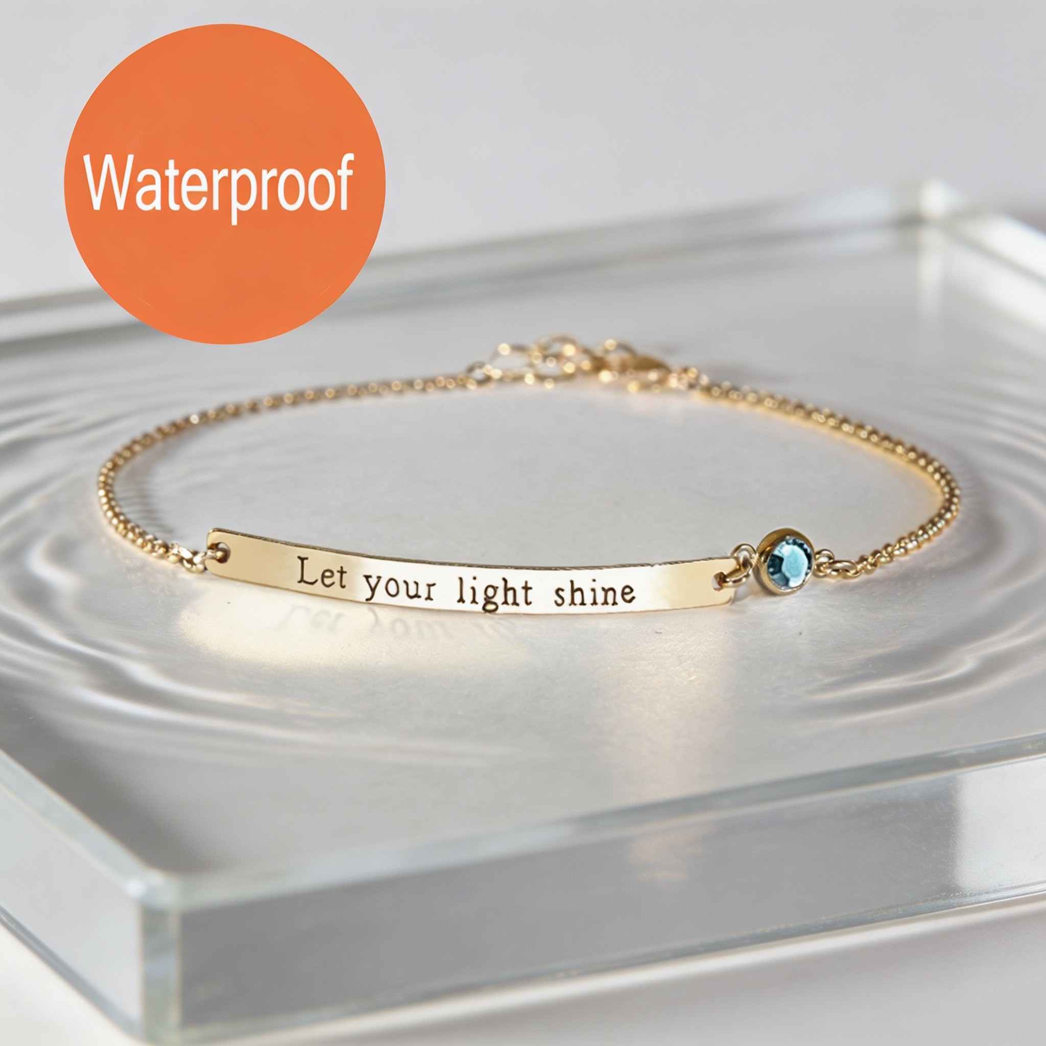 Personalized Inspirational Quote Bracelet – Custom Engraved Gold Bar Bracelet with Birthstone Gift for Her