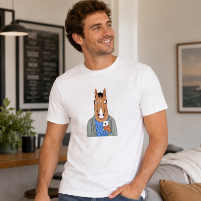 Anthropomorphic Cartoon Horse Selfie Graphic T-Shirt Casual Streetwear Tee