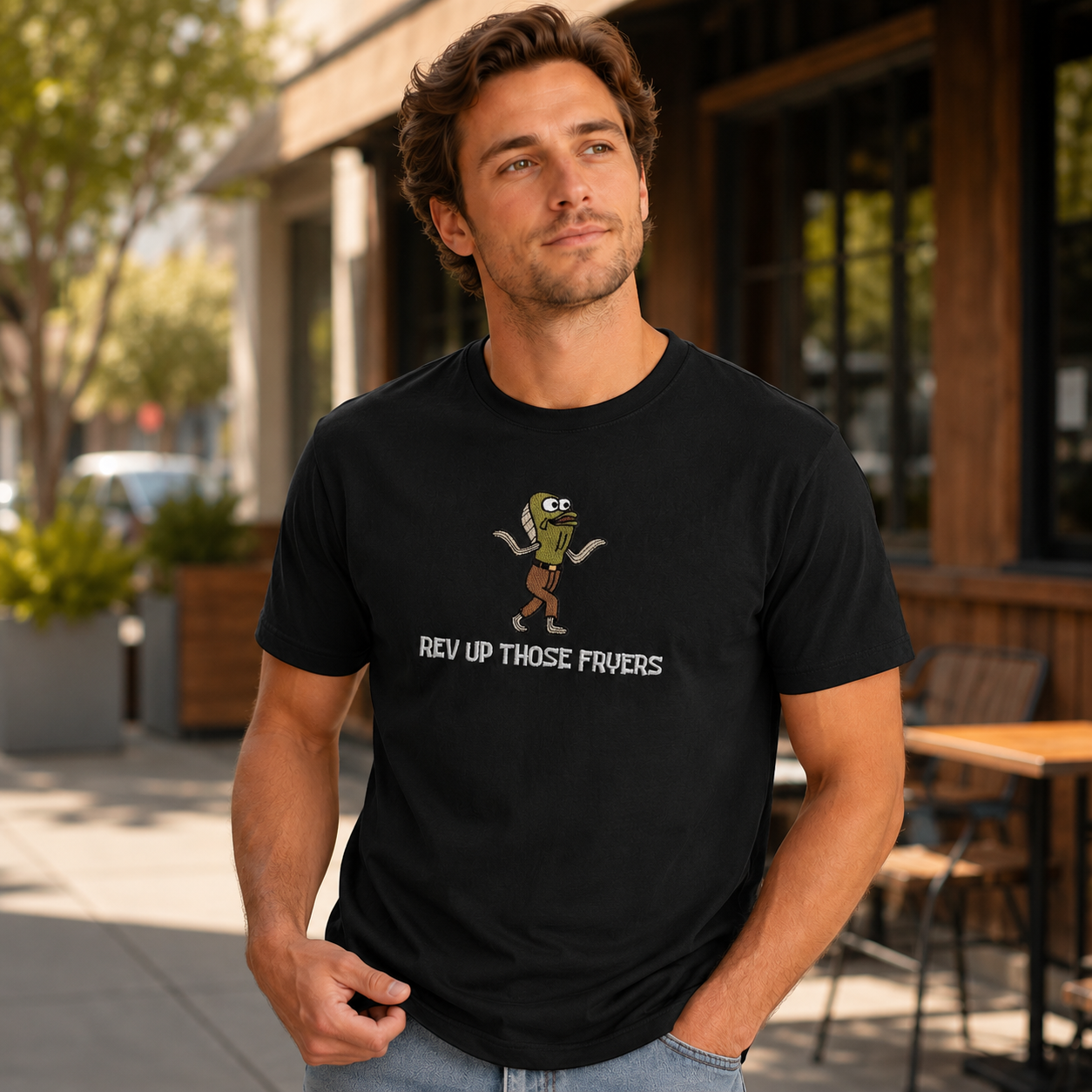 Funny Cartoon Fry Chef Quote Graphic T-Shirt Casual Streetwear Tee