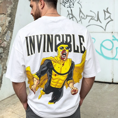 Unbeatable Hero Graphic Streetwear T-Shirt – Bold Yellow Superhero Oversized Tee