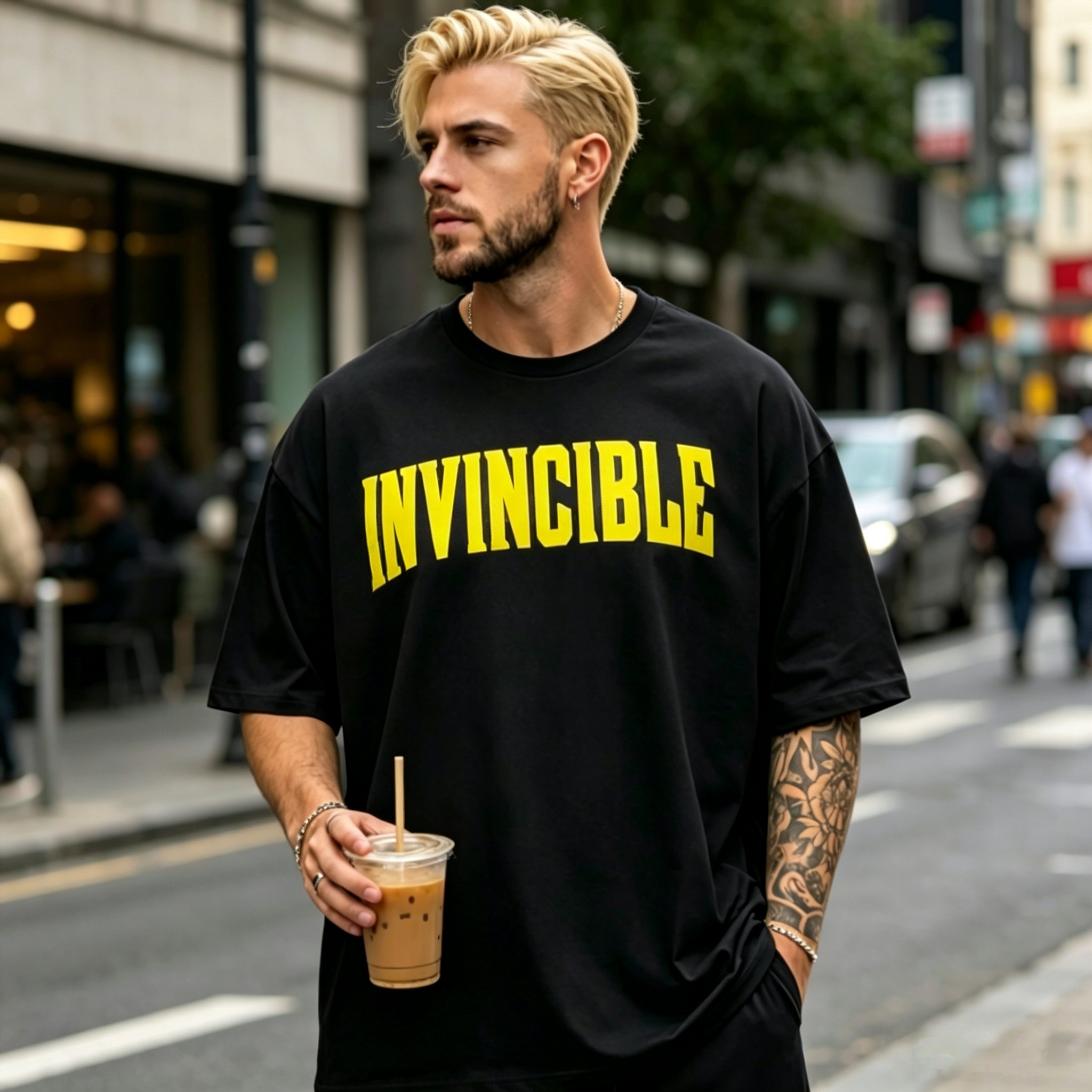 Unbeatable Hero Graphic Streetwear T-Shirt – Bold Yellow Superhero Oversized Tee