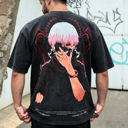 Dual-Sided Graphic Streetwear T-Shirt – Floral Minimal Front Design, Masked Character Back Illustration
