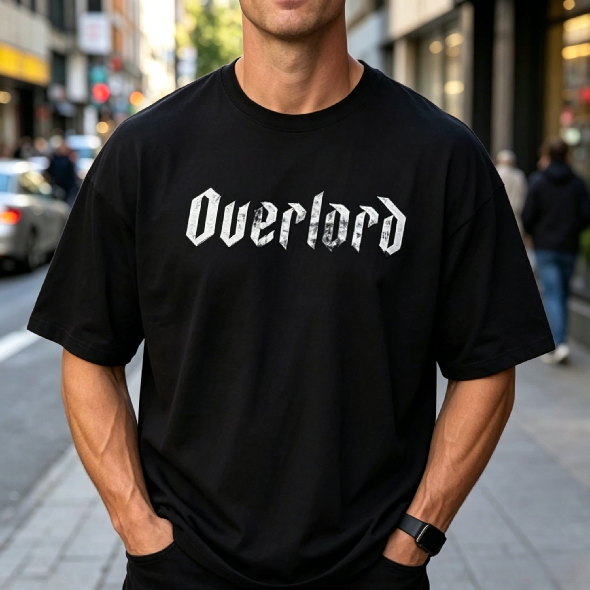 Dual-Sided Streetwear Graphic T-Shirt – Gothic Typography Front & Character Illustration Back Tee