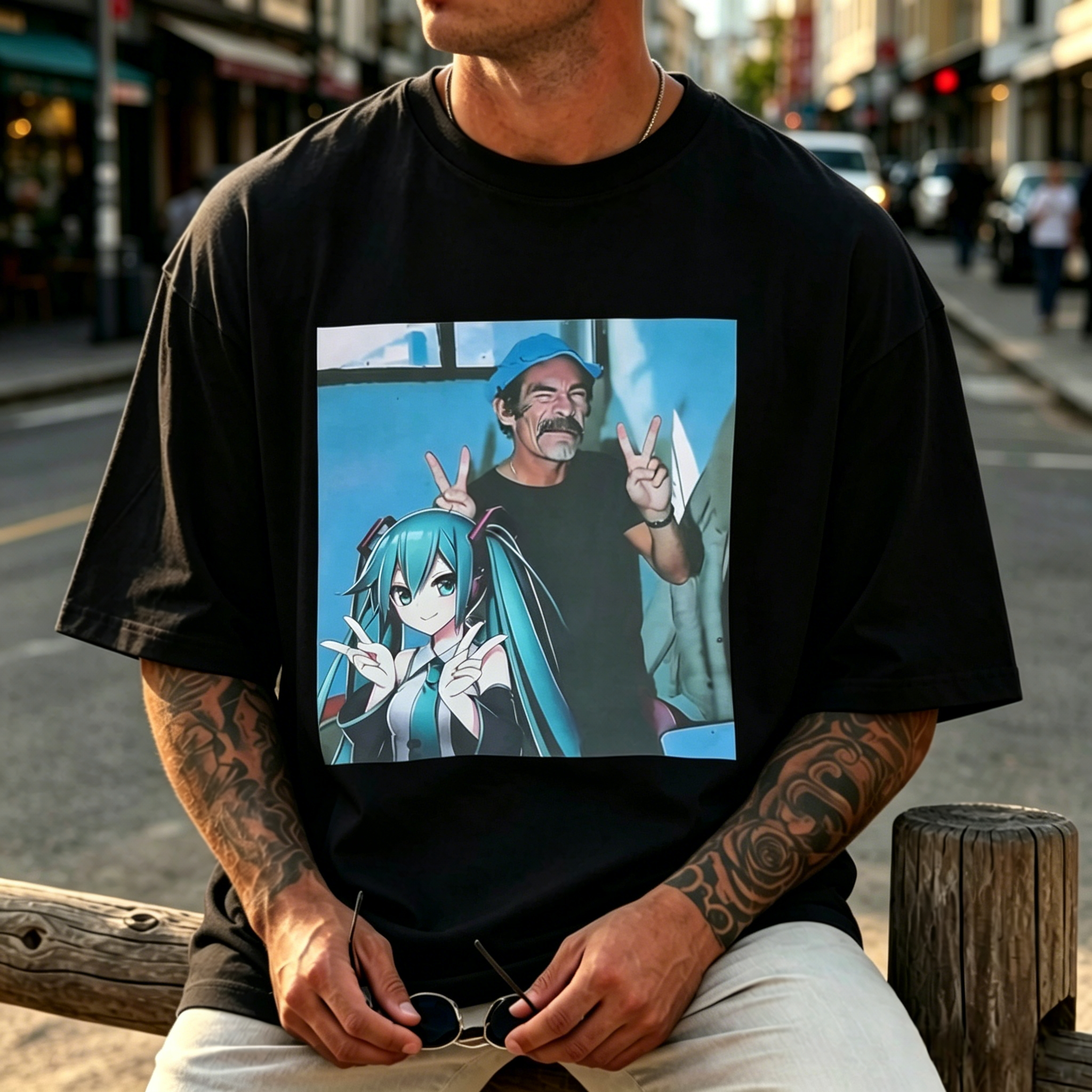 Retro Anime-Inspired Character Collage Graphic Streetwear T-Shirt – Dual Portrait Casual Tee