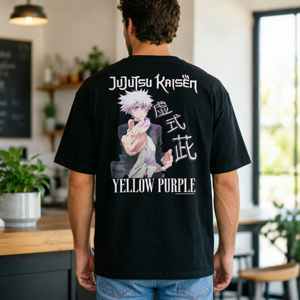 Anime Sorcerer Character Dual-Sided Graphic White Oversized Streetwear T-Shirt
