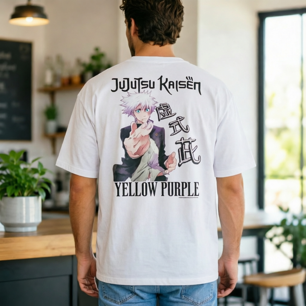 Anime Sorcerer Character Dual-Sided Graphic White Oversized Streetwear T-Shirt