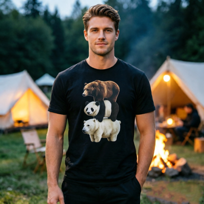 Stacked Wildlife Bear, Panda & Polar Bear Graphic T-Shirt Nature Animal Streetwear Men’s Tee