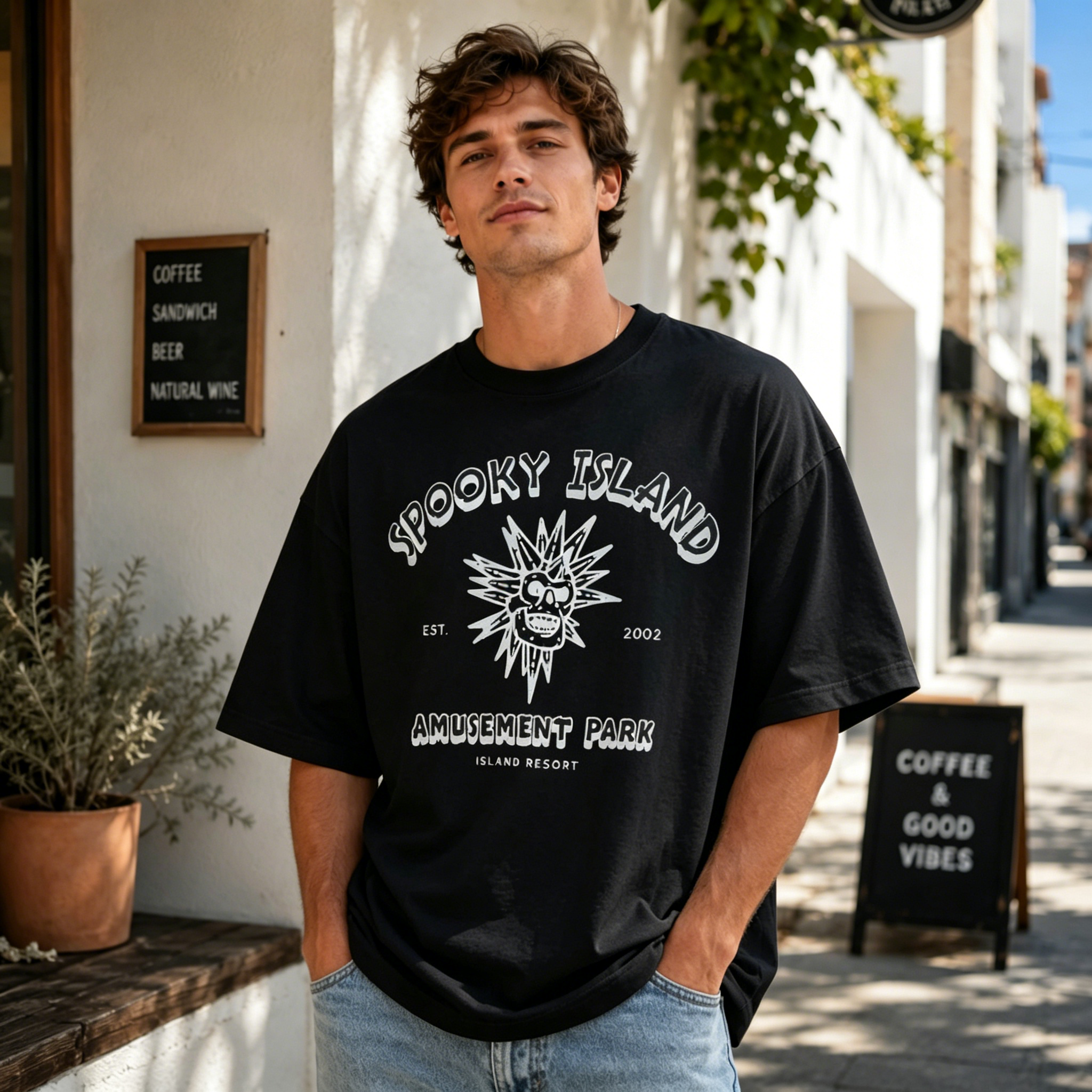 Spooky Island Retro Horror Amusement Park Graphic Streetwear T-Shirt – Vintage Theme Print Tee