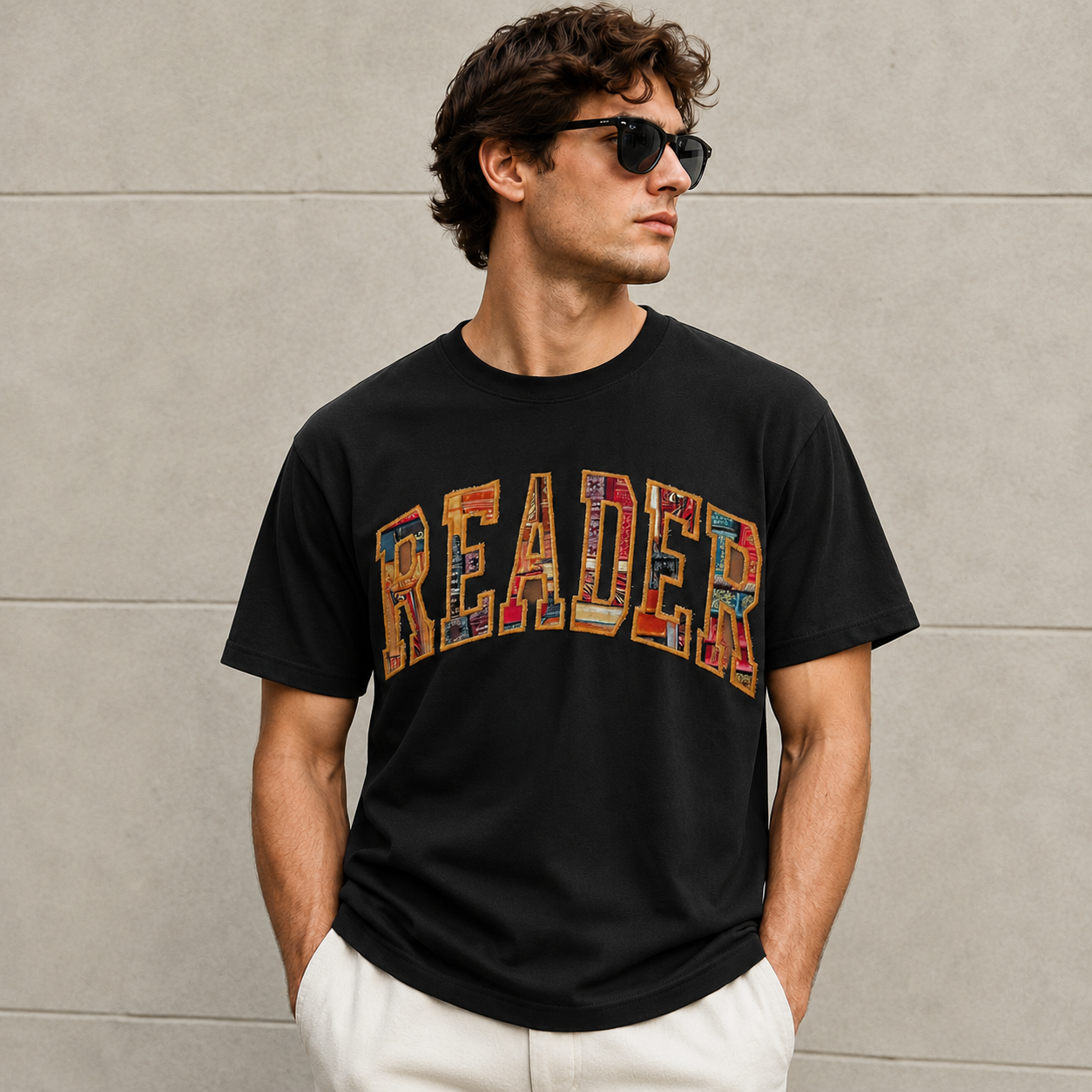 Color Patch “READER” Graphic Short Sleeve T-Shirt – Book Lover Casual Literary Streetwear Tee