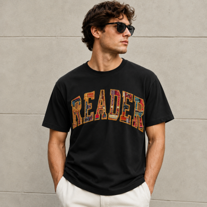 Color Patch “READER” Graphic Short Sleeve T-Shirt – Book Lover Casual Literary Streetwear Tee