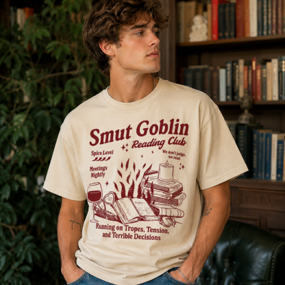 “Smut Goblin Reading Club” Vintage Romance Reader Graphic T-Shirt – Book Lover Bookish Humor Tee