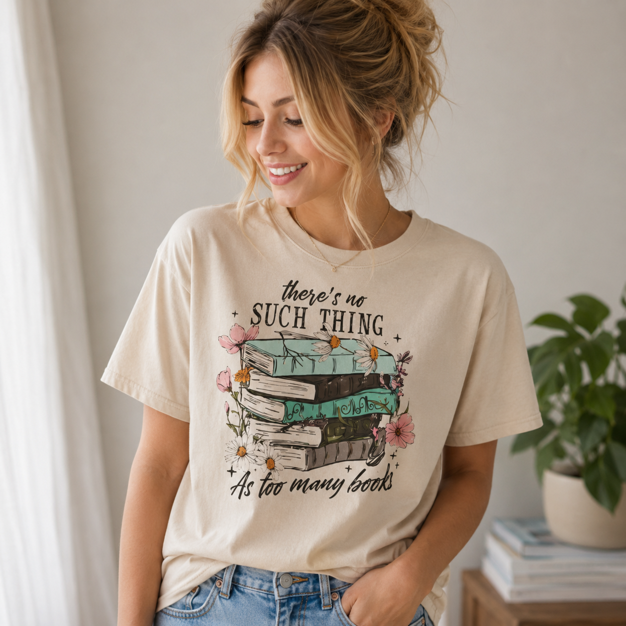 There’s No Such Thing as Too Many Books Graphic Short Sleeve T-Shirt – Book Lover Casual Reading Tee