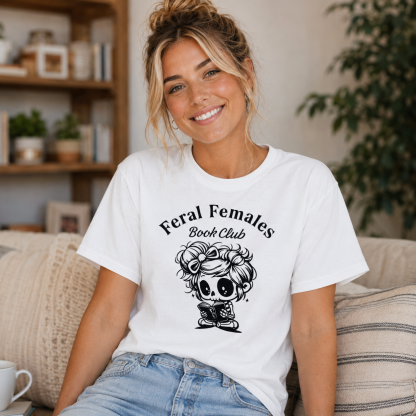 “Feral Females Book Club” Dark Cute Reader Graphic T-Shirt – Gothic Book Lover Aesthetic Tee