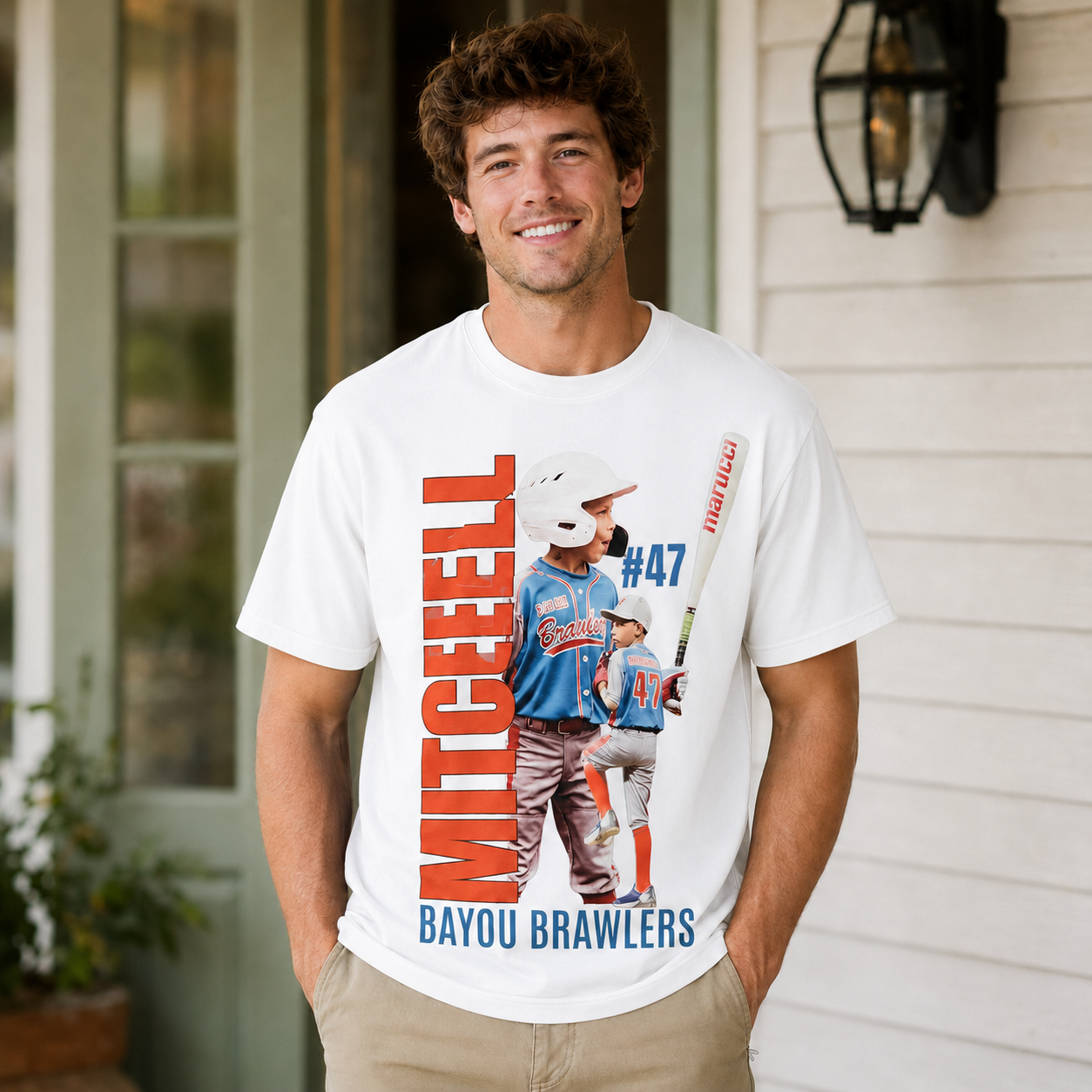 Youth Baseball Inspired “Bayou Brawlers #47” Graphic Athletic Short Sleeve T-Shirt