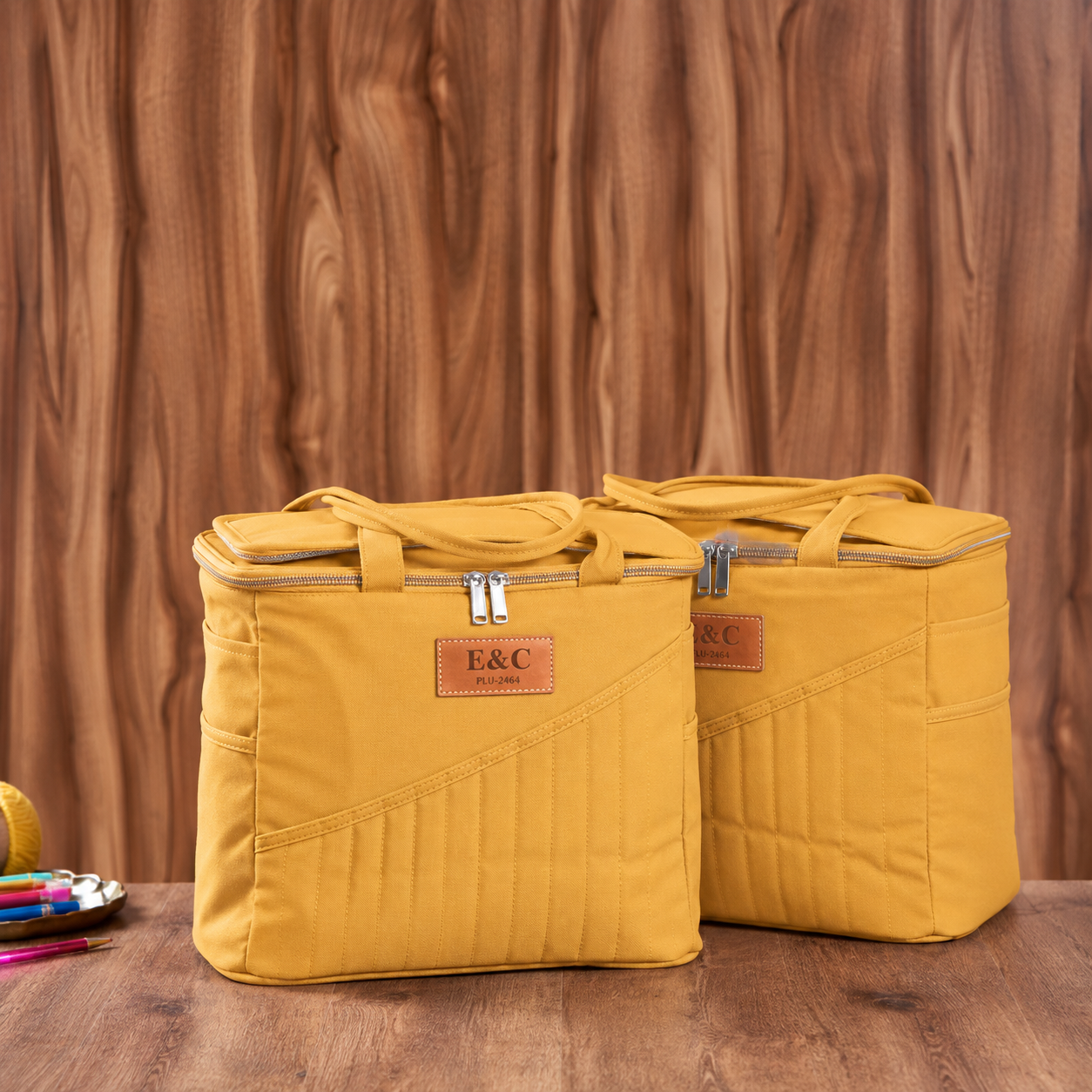 Personalized Canvas Knitting Tote with Leather Patch – Custom Embroidered Yarn Organizer & Craft Project Bag