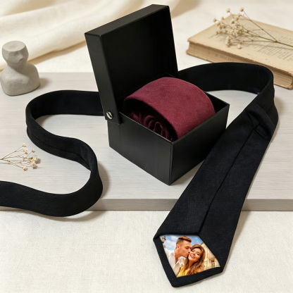 Personalized Photo Tie with Custom Name, Hidden Photo Patch Necktie in Gift Box, Wedding Tie Gift for Husband Dad Boyfriend Groomsmen
