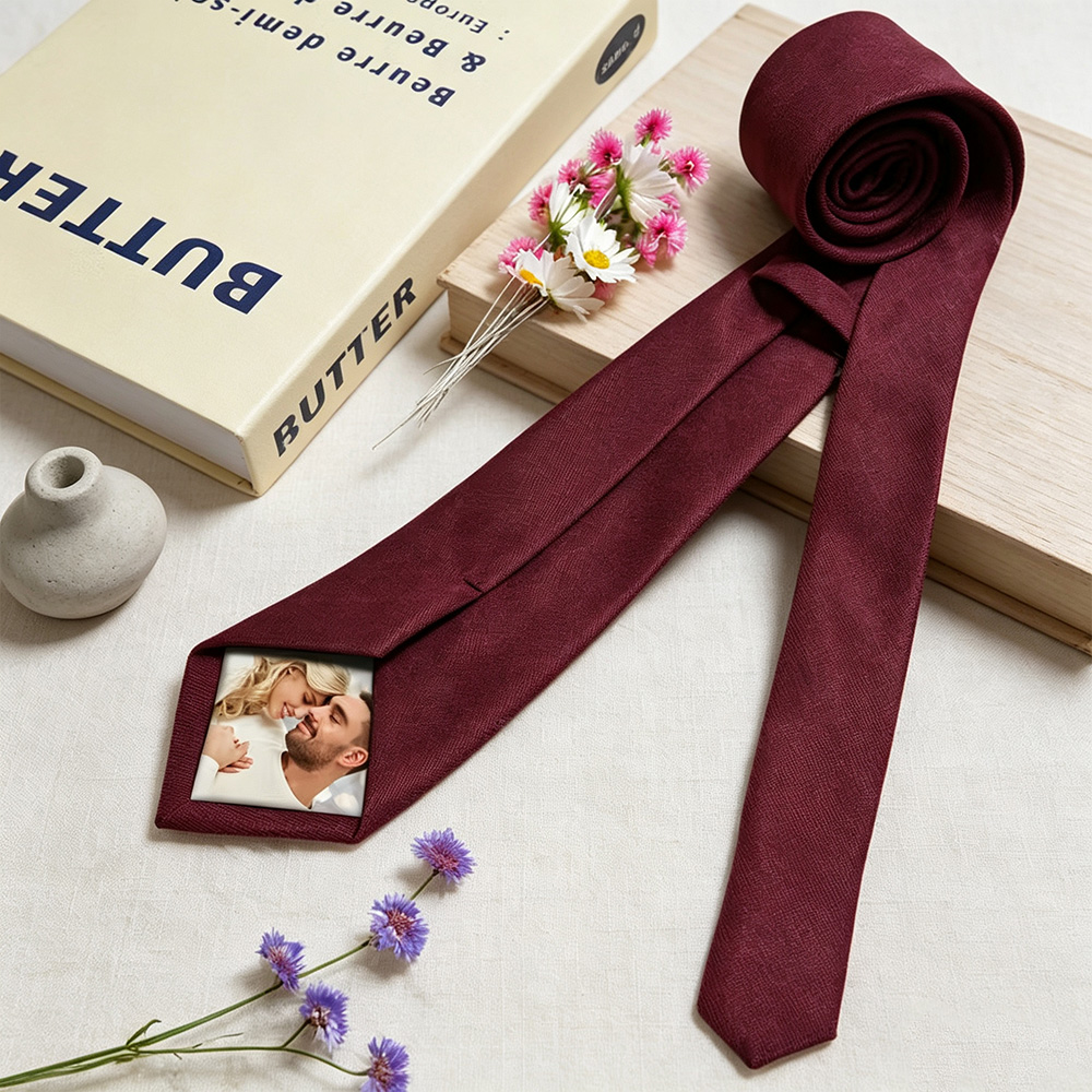 Personalized Photo Tie with Custom Name, Hidden Photo Patch Necktie in Gift Box, Wedding Tie Gift for Husband Dad Boyfriend Groomsmen