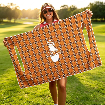 Personalized Plaid Golf Cart Seat Cover with Golf Club Wreath, Custom Name & Initial Golf Cart Accessory, Gift for Golfers