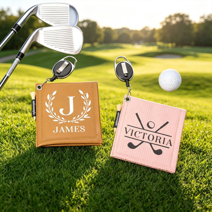 Personalized Leather Golf Towel with Retractable Clip & Golf Tees, Custom Absorbent Golf Towel, Gift for Golf Lovers