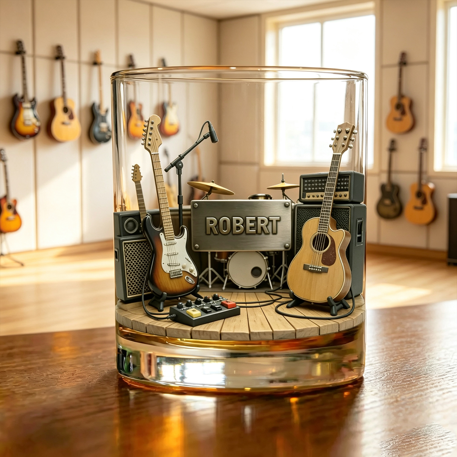 Personalized Guitar Whiskey Glass with Name, Custom 10oz Rocks Glass, Gift for Music Lovers & Whiskey Lovers