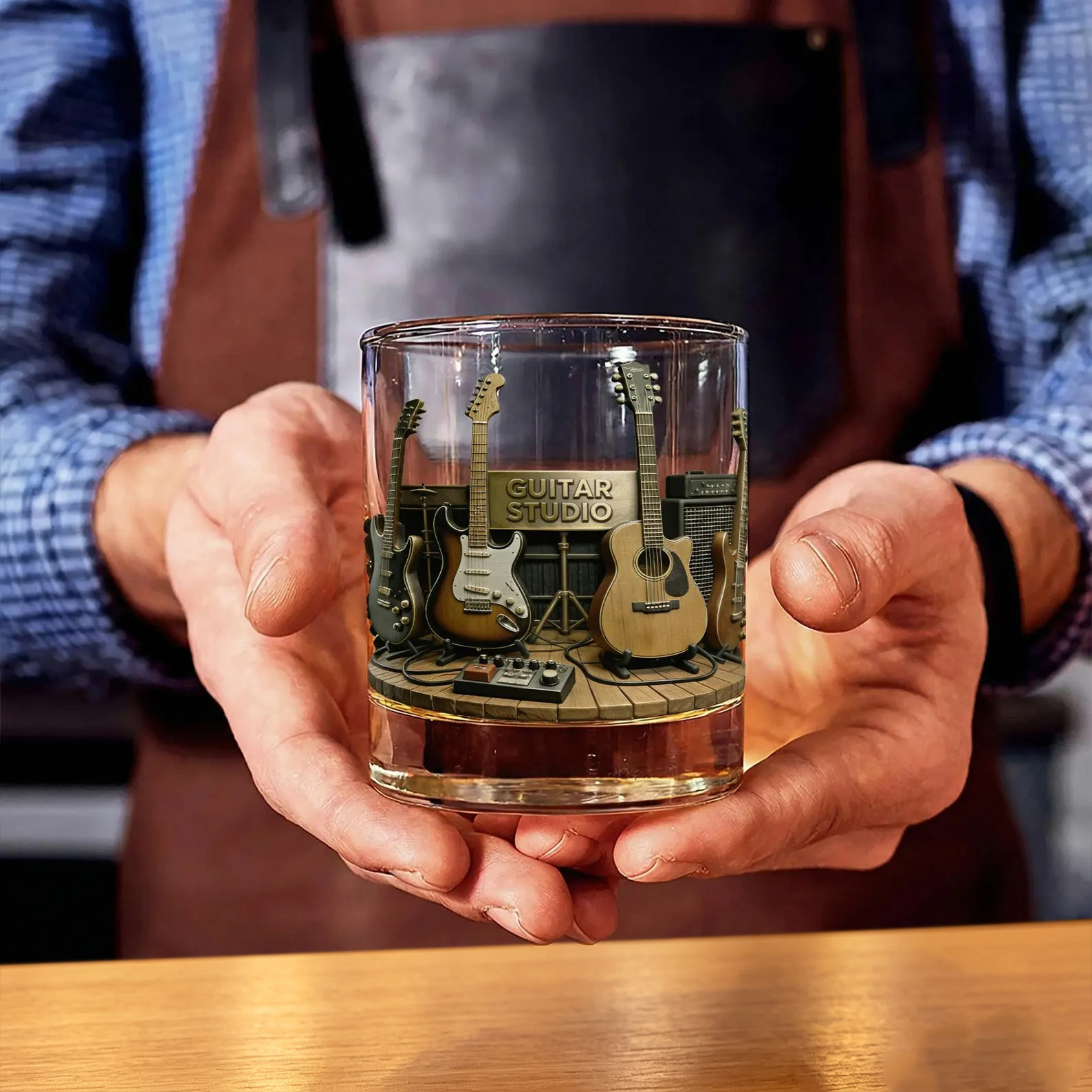 Personalized Guitar Whiskey Glass with Name, Custom 10oz Rocks Glass, Gift for Music Lovers & Whiskey Lovers