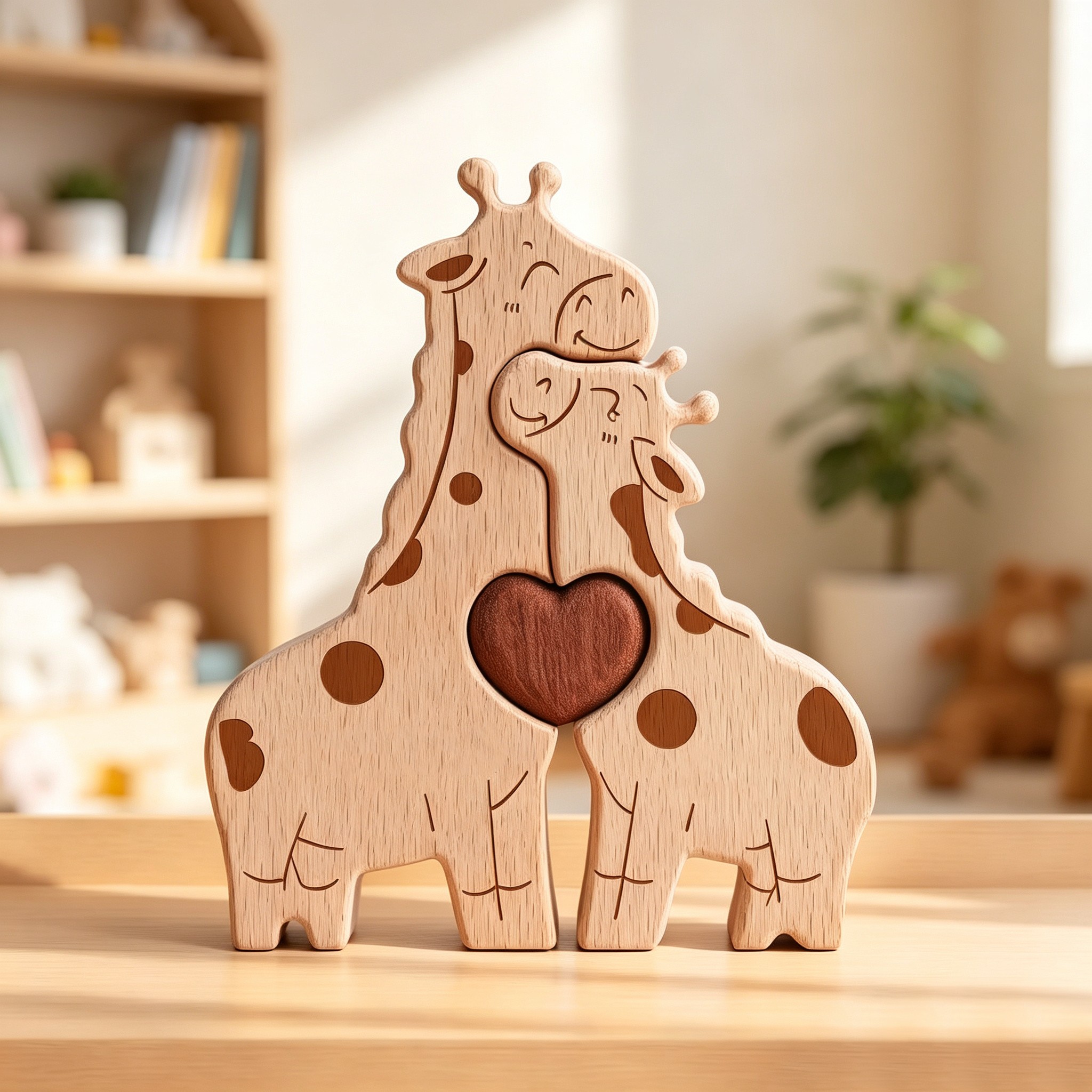 Personalized Wooden Giraffe Family Puzzle – Custom Engraved Name Keepsake for Mom, Dad & Kids – Handcrafted Home Decor Gift for Mother’s Day, Valentine’s Day & Family Milestones