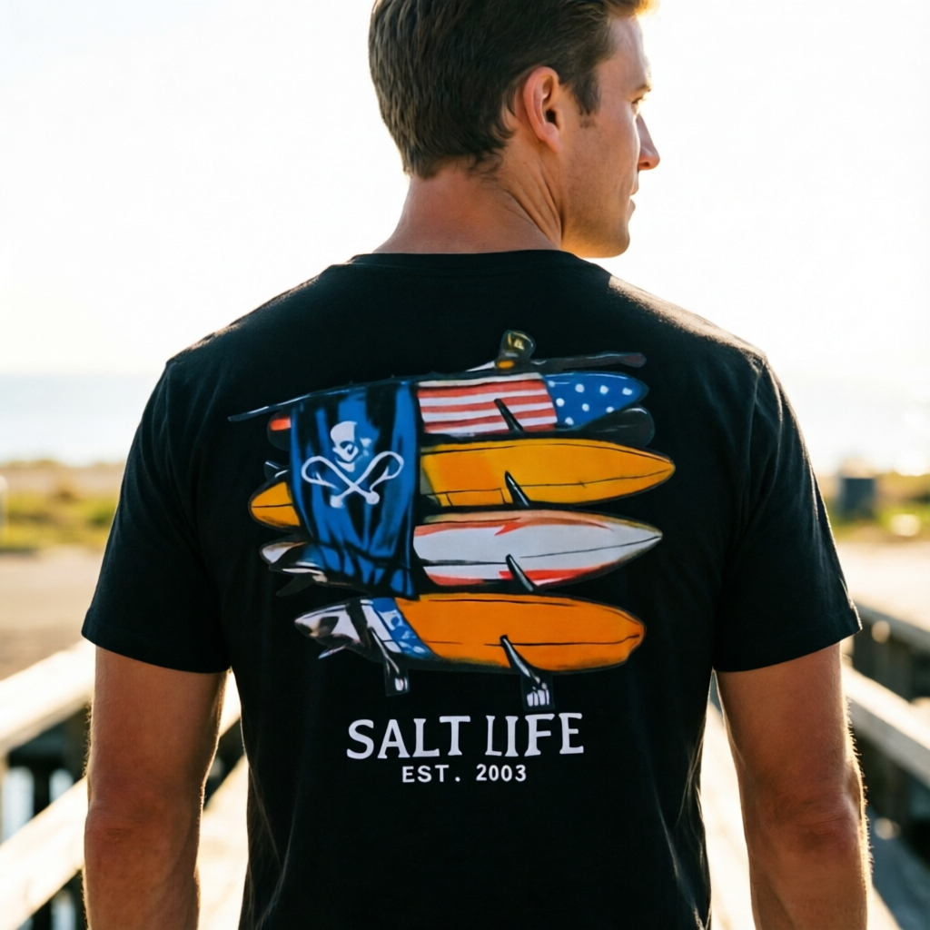 Surfboard Stack Graphic Athletic Short Sleeve T-Shirt – Coastal Adventure Lifestyle Tee