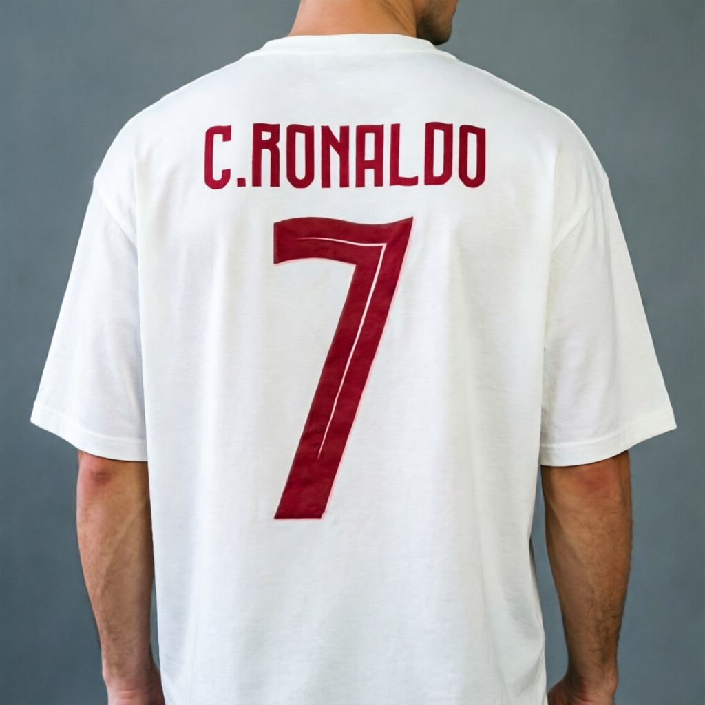 Portugal National Team CR7 #7 Retro-Style Graphic Soccer T-Shirt — A streetwear-inspired tee blending retro jersey aesthetics.