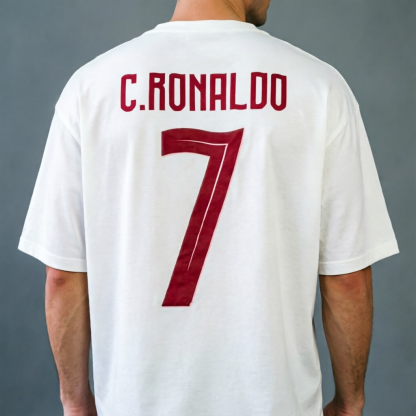 Portugal National Team CR7 #7 Retro-Style Graphic Soccer T-Shirt — A streetwear-inspired tee blending retro jersey aesthetics.