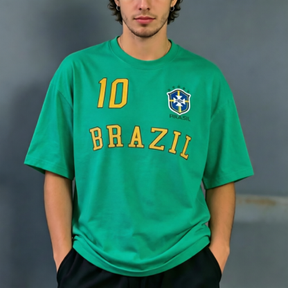 Neymar Jr 10 Brazil National Team Vintage Athletic Graphic T-Shirt – Retro Football Streetwear Sports Jersey-Inspired Casual Short Sleeve Top 