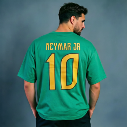 Neymar Jr 10 Brazil National Team Vintage Athletic Graphic T-Shirt – Retro Football Streetwear Sports Jersey-Inspired Casual Short Sleeve Top 