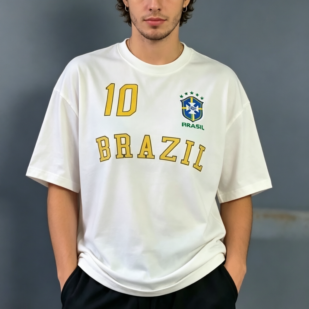 Neymar Jr 10 Brazil National Team Vintage Athletic Graphic T-Shirt – Retro Football Streetwear Sports Jersey-Inspired Casual Short Sleeve Top 