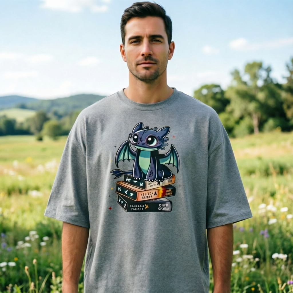 Fantasy Dragon Book Lover Graphic Short Sleeve T-Shirt – Cozy Reading Adventure Casual Tee