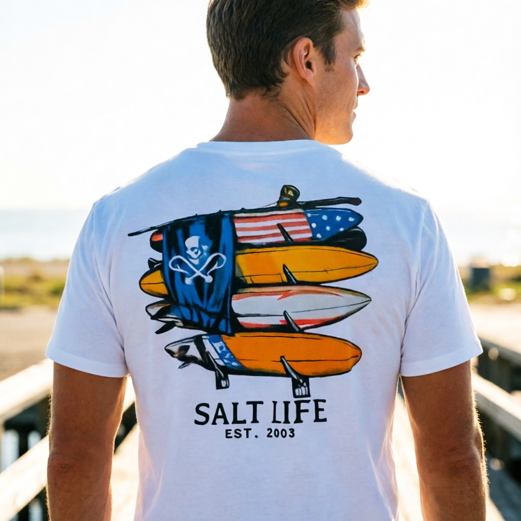 Surfboard Stack Graphic Athletic Short Sleeve T-Shirt – Coastal Adventure Lifestyle Tee