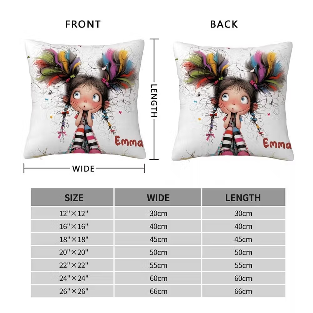 Personalised Quirky Girl Pillow Cover – Custom Name Cushion Gift for Girls & Women