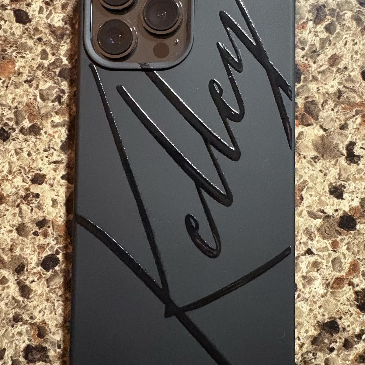 Custom Name Phone Case - Luxury Matte Black with 3D Gold Script | Personalized Silicone Cover for iPhone