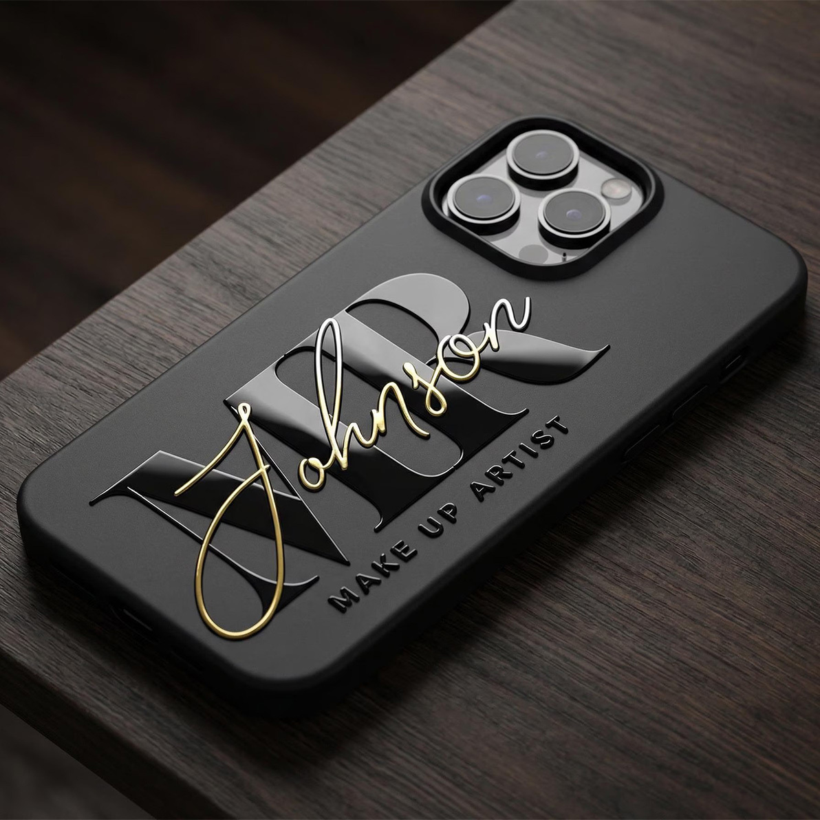 Luxury Custom Name Phone Case - 3D Metallic Signature Design & Bold Typography, Personalized Matte Black Cover for iPhone