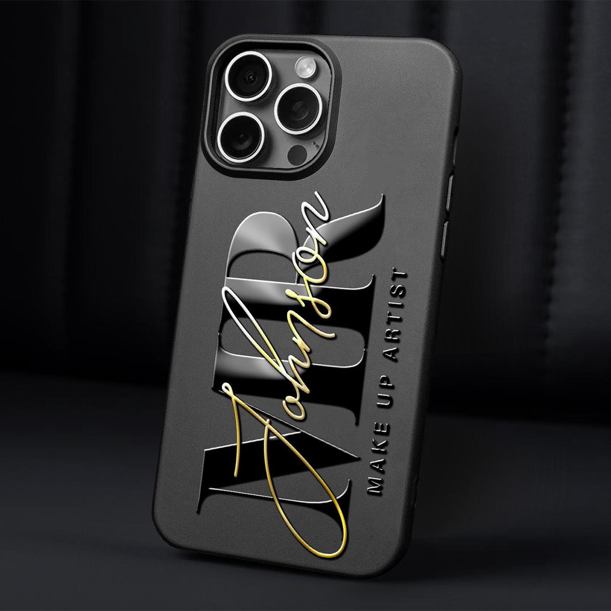 Luxury Custom Name Phone Case - 3D Metallic Signature Design & Bold Typography, Personalized Matte Black Cover for iPhone