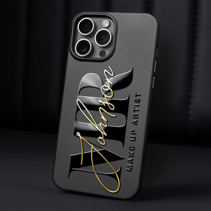 Luxury Custom Name Phone Case - 3D Metallic Signature Design & Bold Typography, Personalized Matte Black Cover for iPhone