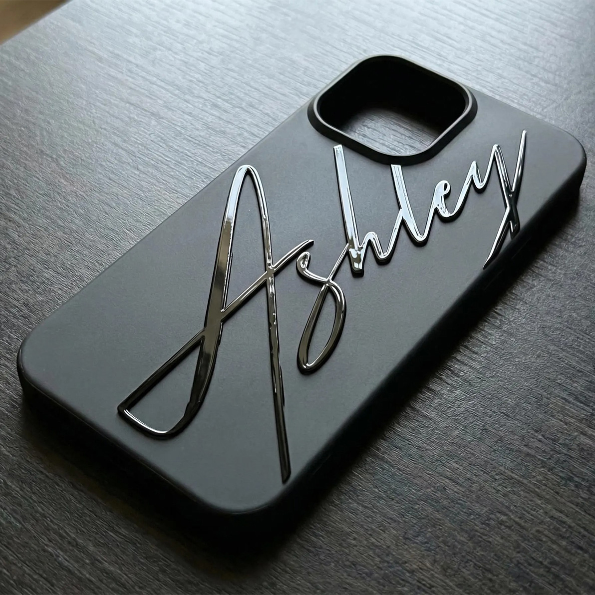 Custom Name Phone Case - Luxury Matte Black with 3D Gold Script | Personalized Silicone Cover for iPhone