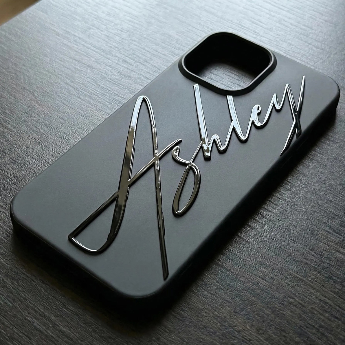 Custom Name Phone Case - Luxury Matte Black with 3D Gold Script | Personalized Silicone Cover for iPhone