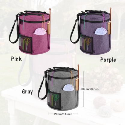 Personalized Round Yarn Bucket – Custom Embroidered Knitting & Crochet Organizer Bag with Shoulder Strap