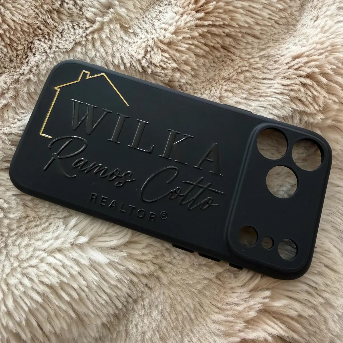 Luxury Black & Gold Real Estate Agent Phone Case - Custom "Mary Johnson" Signature Design with House Icon - Professional Business Gift for Realtors & Brokers