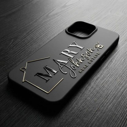 Luxury Black & Gold Real Estate Agent Phone Case - Custom "Mary Johnson" Signature Design with House Icon - Professional Business Gift for Realtors & Brokers