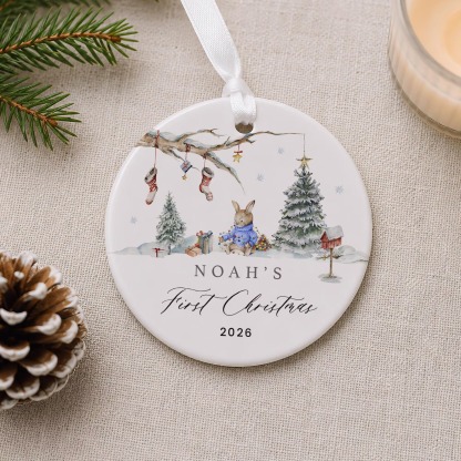 Personalized Baby’s First Christmas Ornament, Custom Ceramic Christmas Tree Ornament with Name & Year, Newborn Keepsake Holiday Gift, Family Christmas Decoration