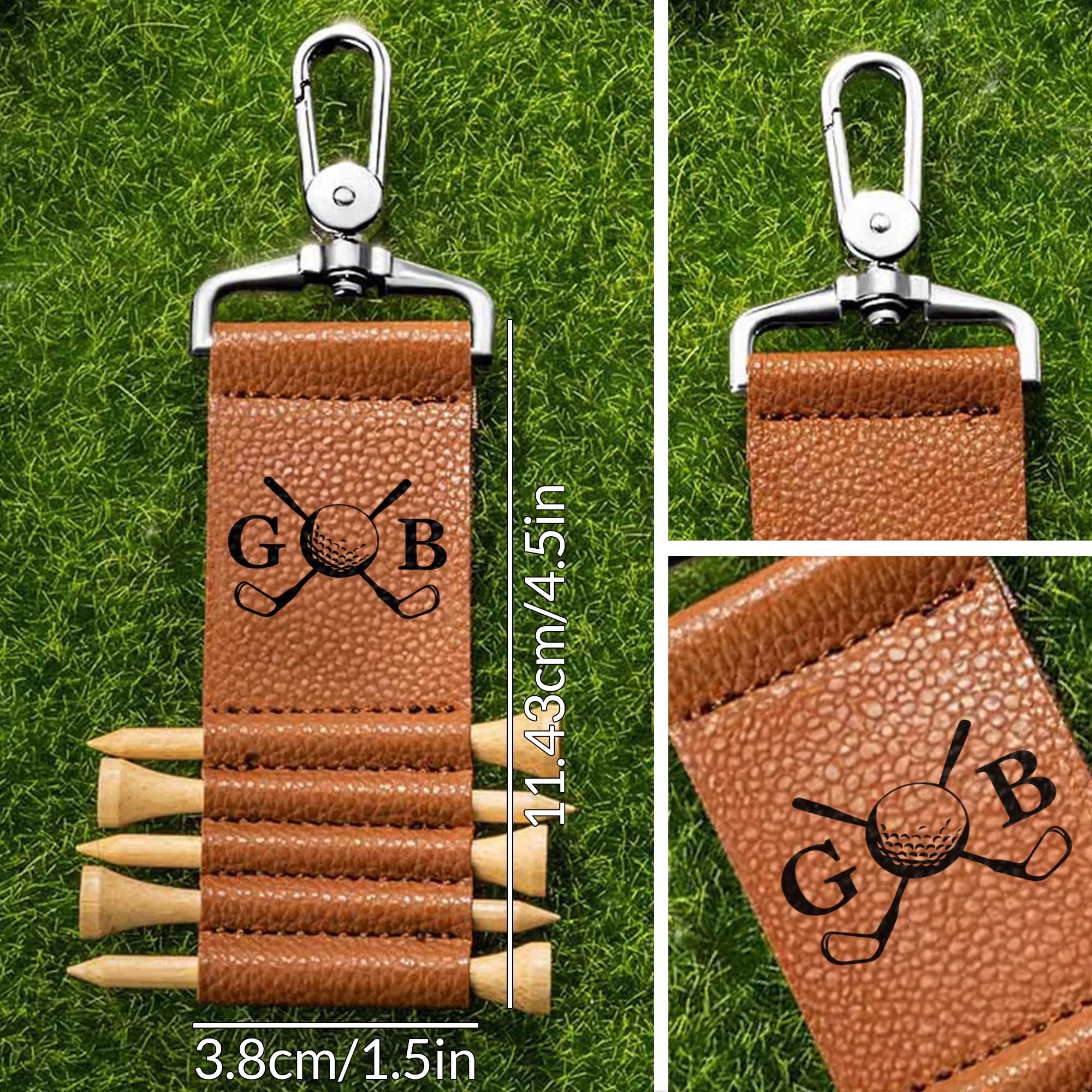 Personalized PU Leather Golf Tee Holder, Custom Monogram Golf Tee Holder with Name & 5 Bamboo Golf Tees, Golf Gift for Men Women