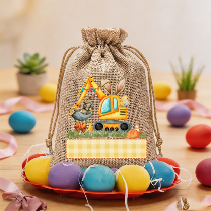Personalized Cute Bunny Excavator Easter Treat Bag – Fun Reusable Drawstring Gift for Kids