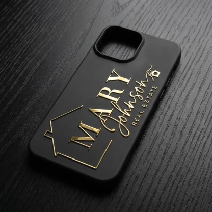 Luxury Black & Gold Real Estate Agent Phone Case - Custom "Mary Johnson" Signature Design with House Icon - Professional Business Gift for Realtors & Brokers
